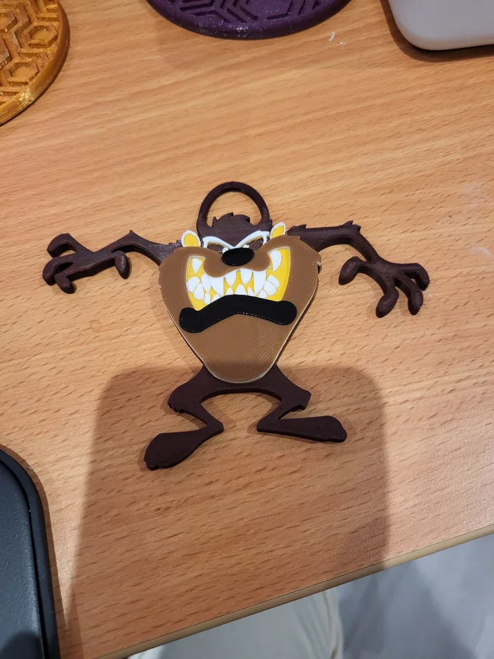 A Tasmanian Devil key fob printed the same way